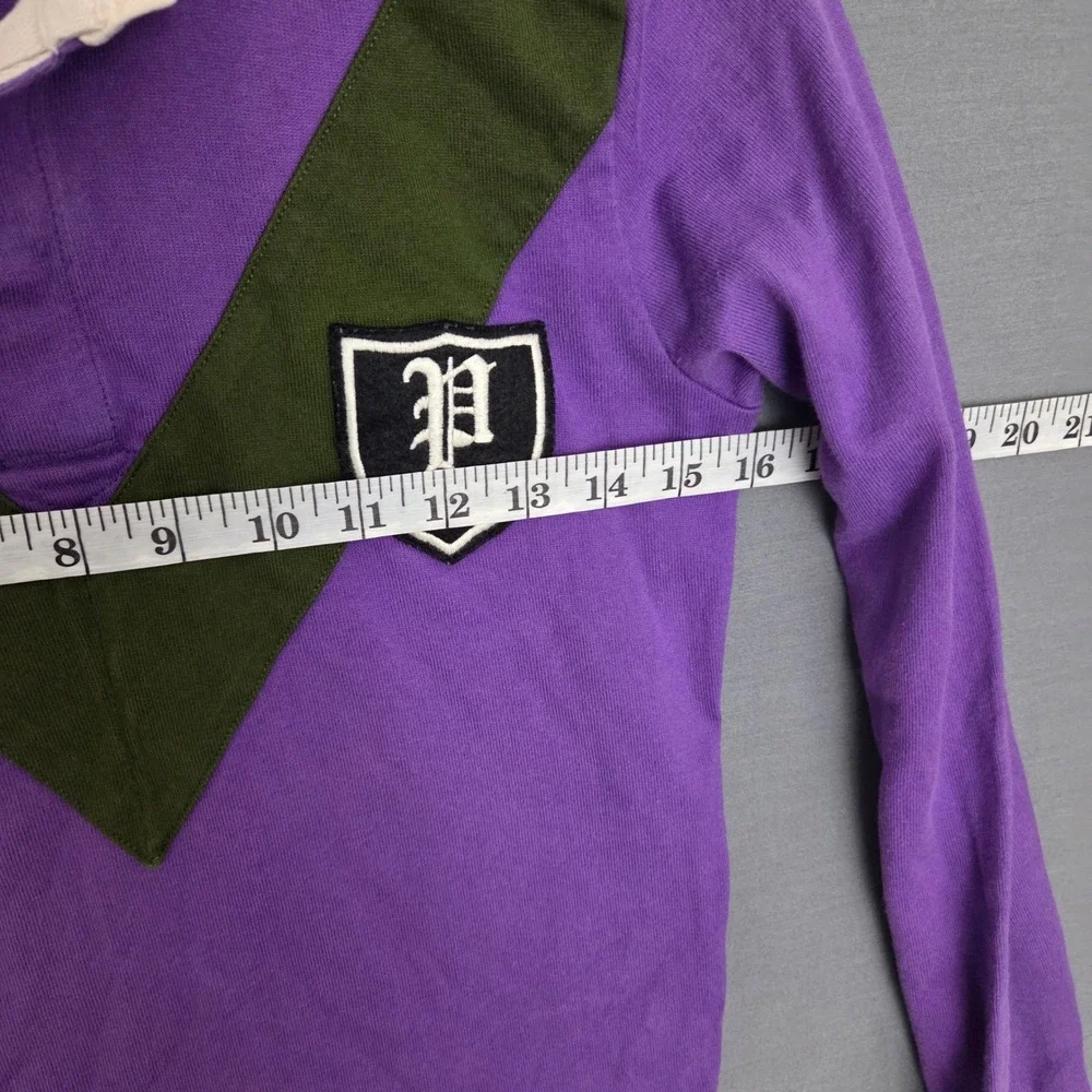Ralph Lauren Kids Purple‎ Olive Chevron Rugby Shirt Long Sleeve Crest Patch S